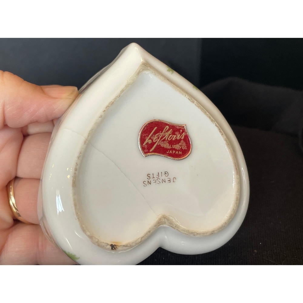 Vintage Lefton Jensens Gifts Heart Porcelain Rose Trinket Bowl & 3 Ashtrays Set - Picture 4 of 14